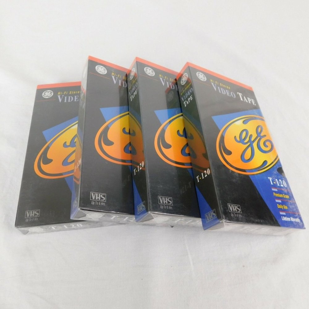 Lot of 4 GE T-120 VHS Blank Premium Grade Hi-Fi Stereo Video Tape Factory Sealed